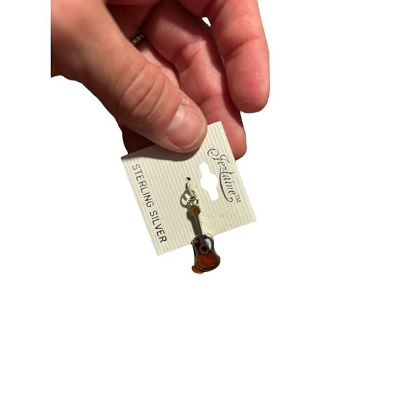 Sterling Silver Amber Glass Guitar Charm/pendant - Picture 3 of 4